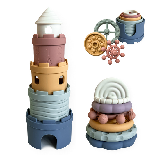 Food Grade silicone stacking cups and teethers for babies and toddlers