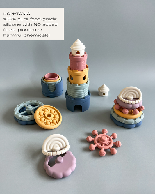 Silicone Stacking Toy Set (Castle Stacking Cups & Teethers)