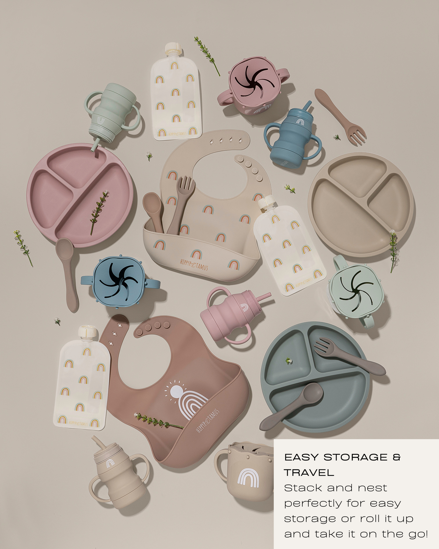Silicone Baby Bibs (Sage / Nude / Fog)