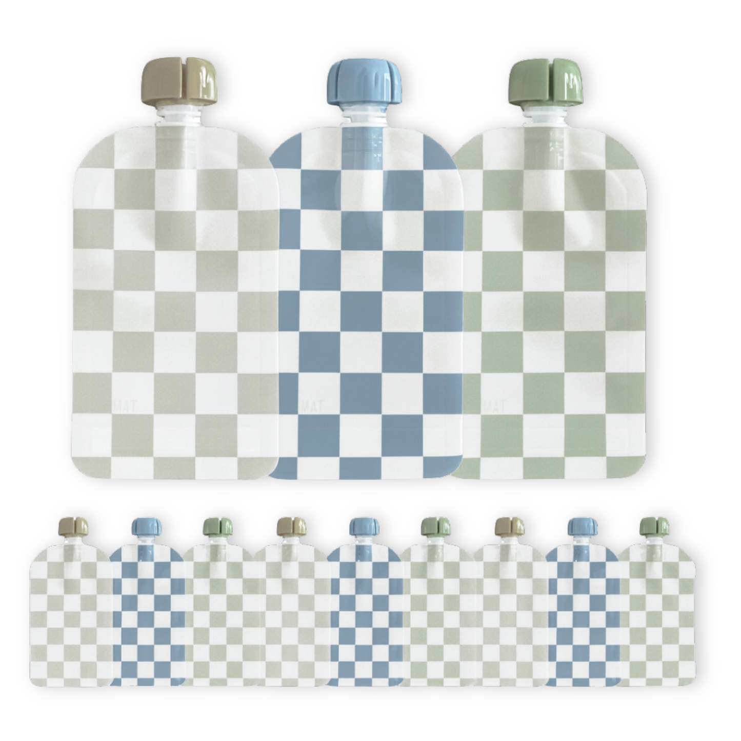 Reusable Food Pouches (Checkered) - Set of 12