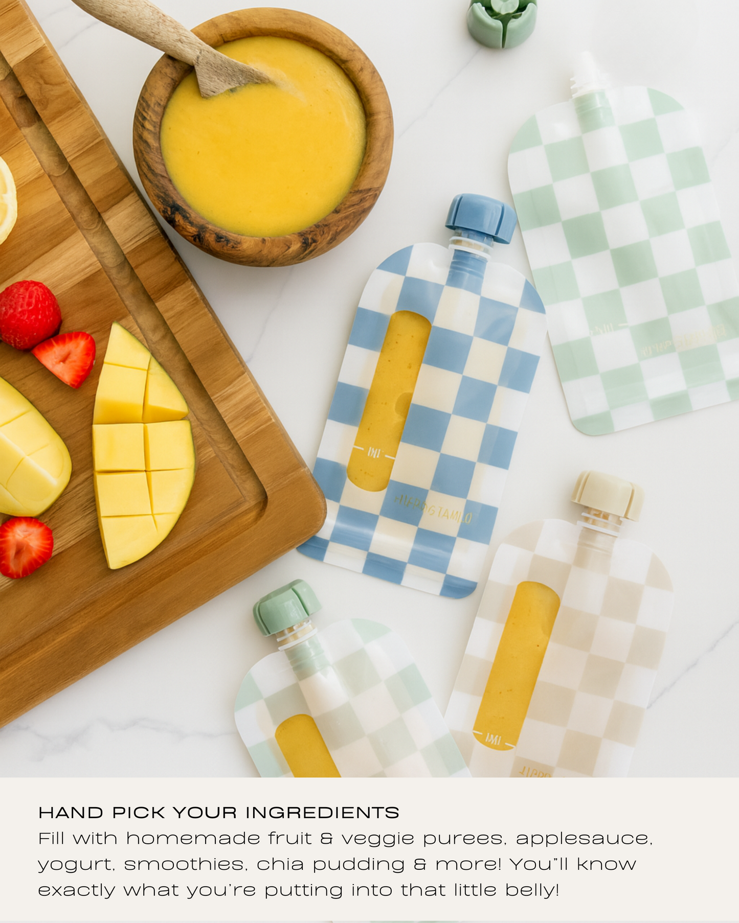 Reusable Food Pouches (Checkered) - Set of 12