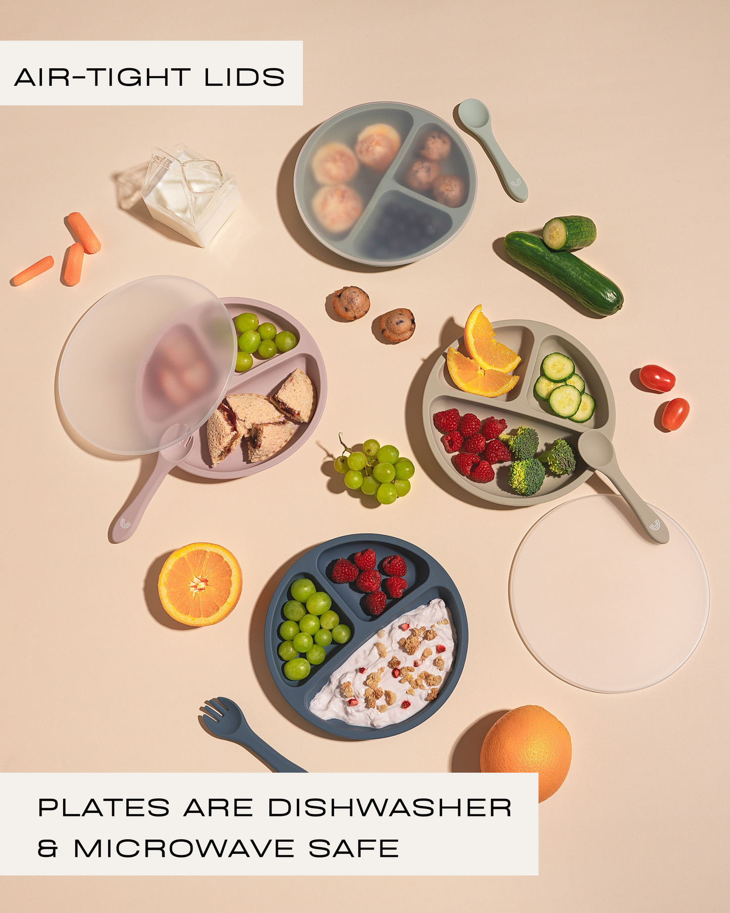 Suction Plates with Lids (Fog / Sage / Taupe)