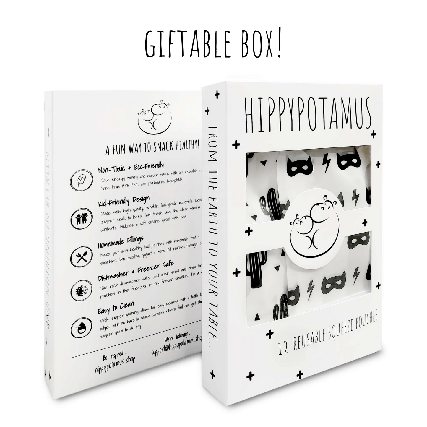 Reusable Food Pouches (Black / White) - Set of 12