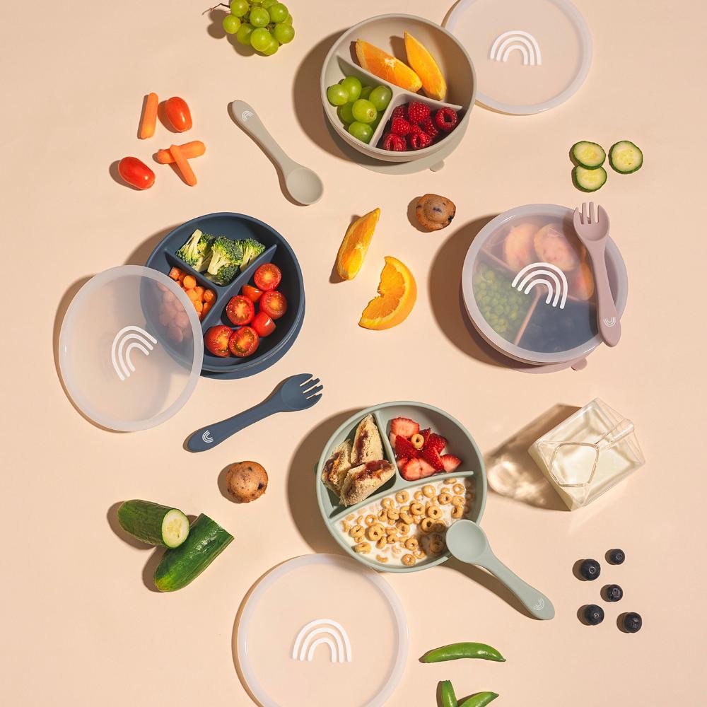 Eco-friendly silicone suction plates & bowls with lids for babies and toddlers