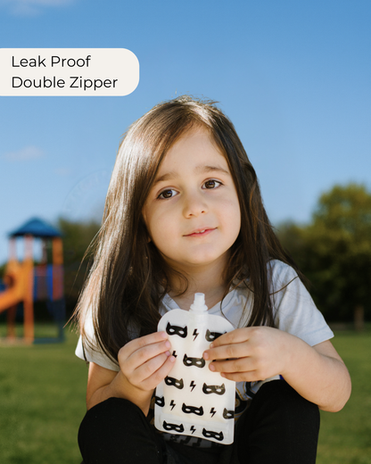 Reusable Food Pouches (Black & White) - Set of 6