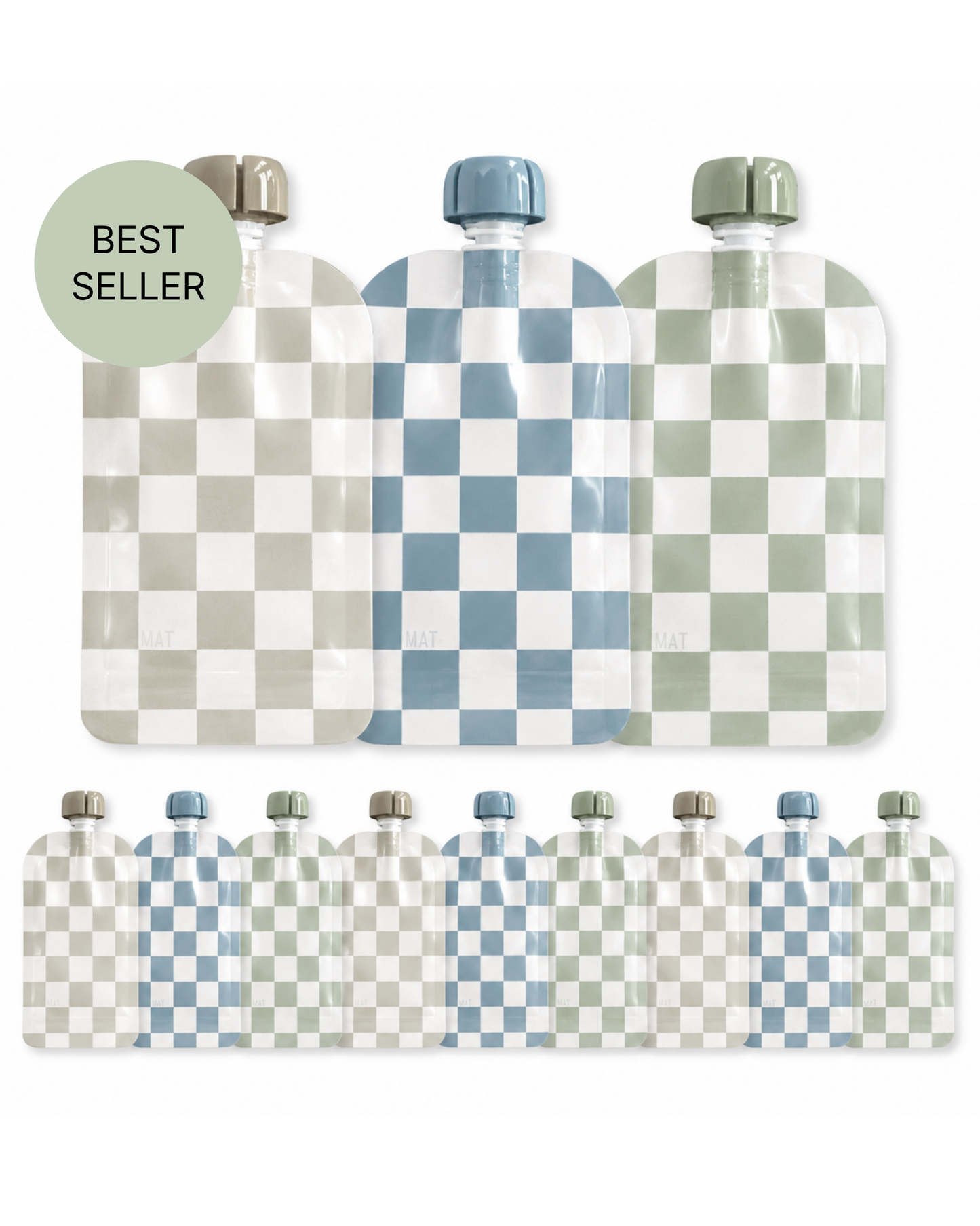 Reusable Food Pouches (Checkered) - Set of 12