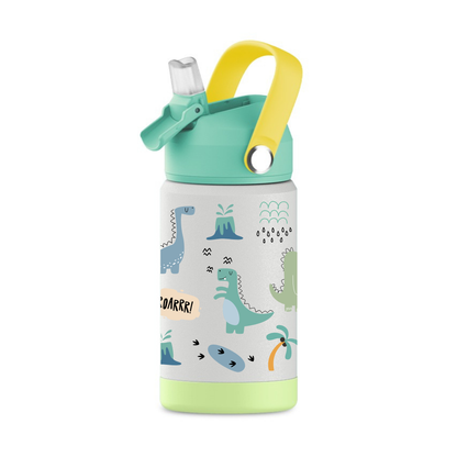 Kids water bottle for school. Double wall stainless steel, vacuum insulated. Wide mouth lid with soft silicone spout.