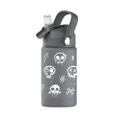 Kids water bottle for school. Double wall stainless steel, vacuum insulated. Wide mouth lid with soft silicone spout.