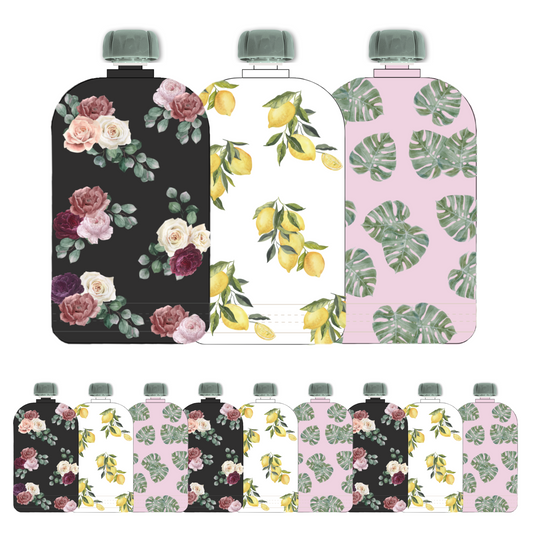 Reusable Food Pouches (Floral) - Set of 12