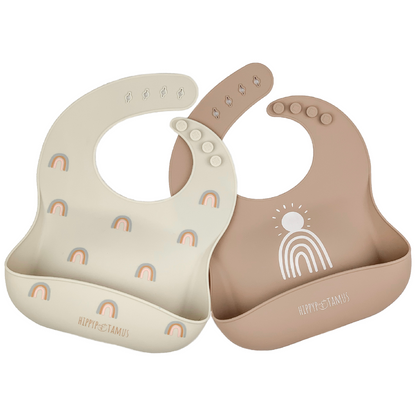 Food Grade silicone bibs for babies and toddlers. Rainbows