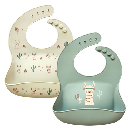 Food Grade silicone bibs for babies and toddlers. Llamas