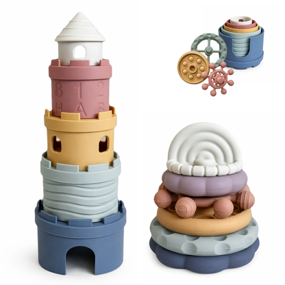 Silicone Stacking Toy Set (Castle Stacking Cups & Teethers)