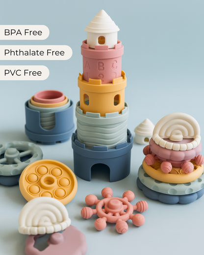 Silicone Stacking Toy Set (Castle Stacking Cups & Teethers)