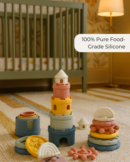 Silicone Stacking Toy Set (Castle Stacking Cups & Teethers)