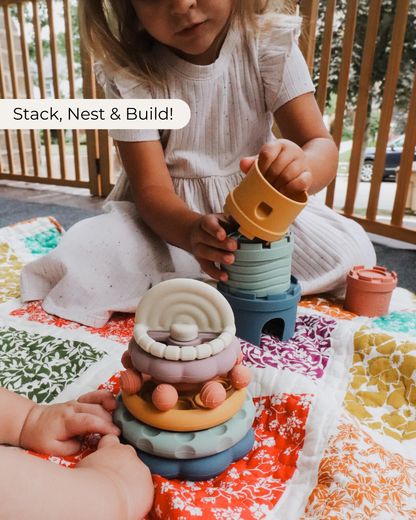 Silicone Stacking Toy Set (Castle Stacking Cups & Teethers)