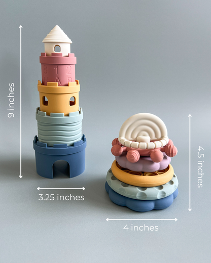 Silicone Stacking Toy Set (Castle Stacking Cups & Teethers)