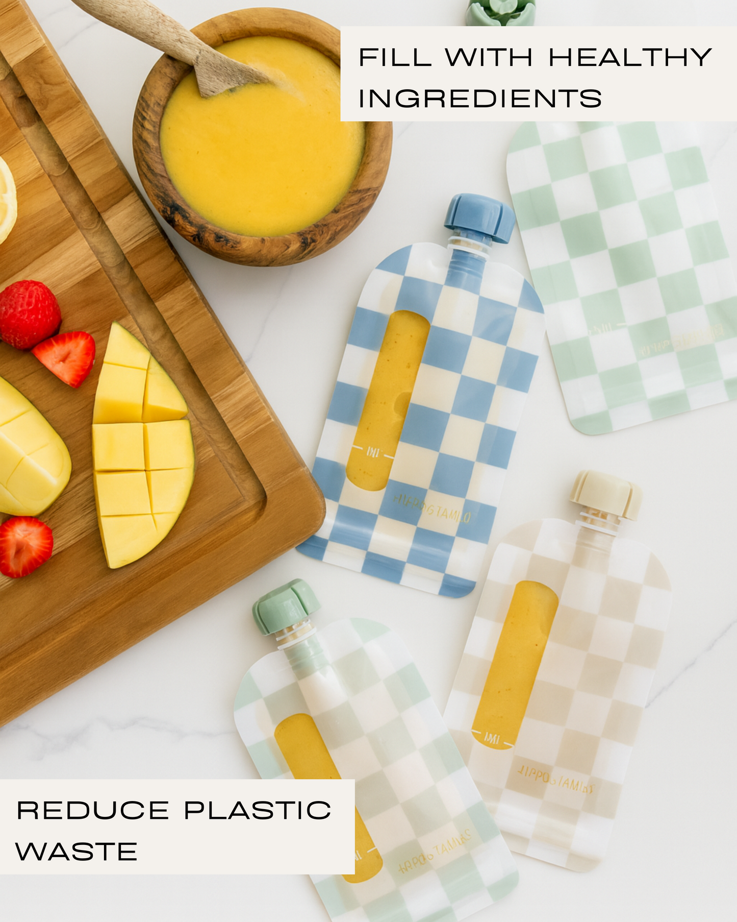 Reusable Food Pouches (Checkered) - Set of 12