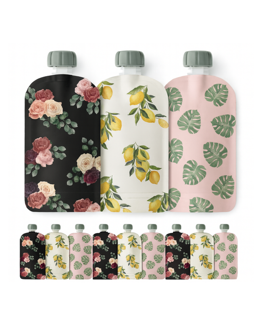 Reusable Food Pouches (Floral) - Set of 12