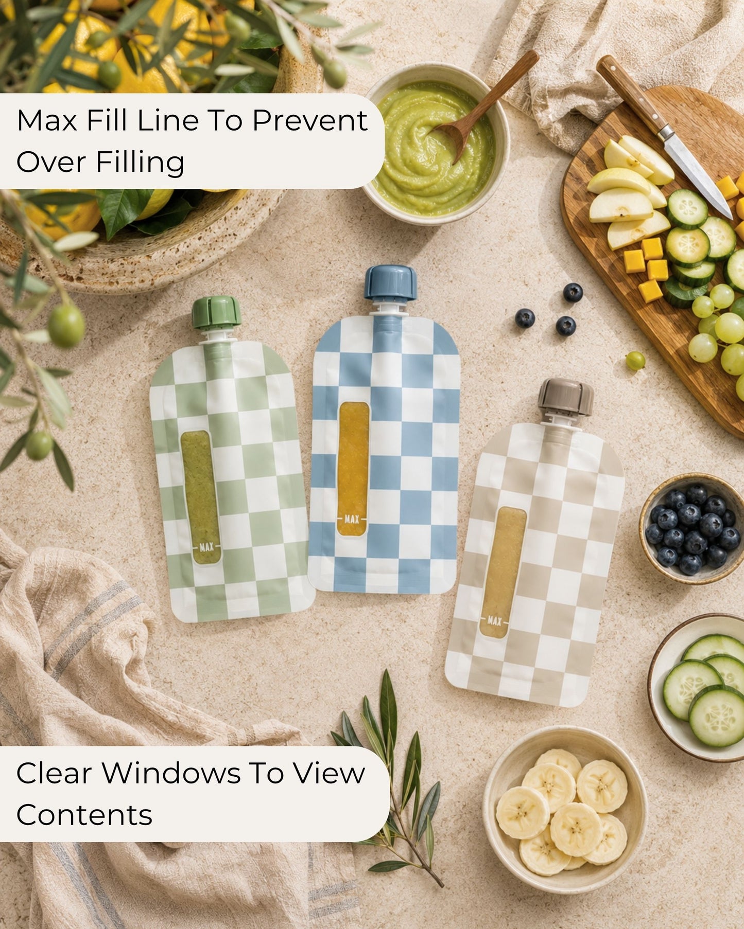 Reusable Food Pouches (Checkered) - Set of 12