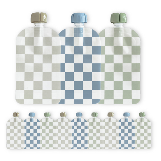Reusable Food Pouches (Checkered) - Set of 12
