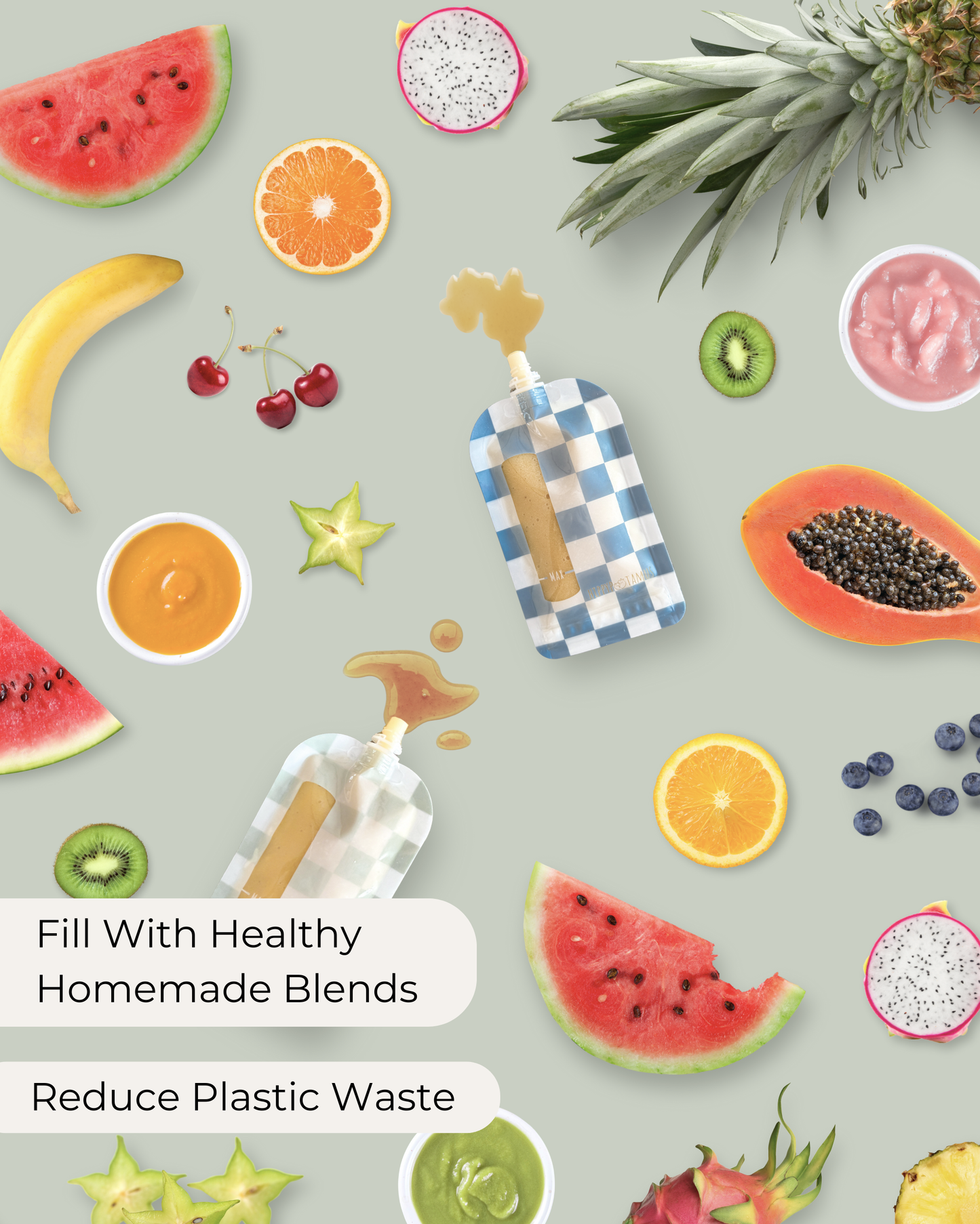 Reusable Food Pouches (Checkered) - Set of 12