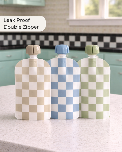 Reusable Food Pouches (Checkered) - Set of 12