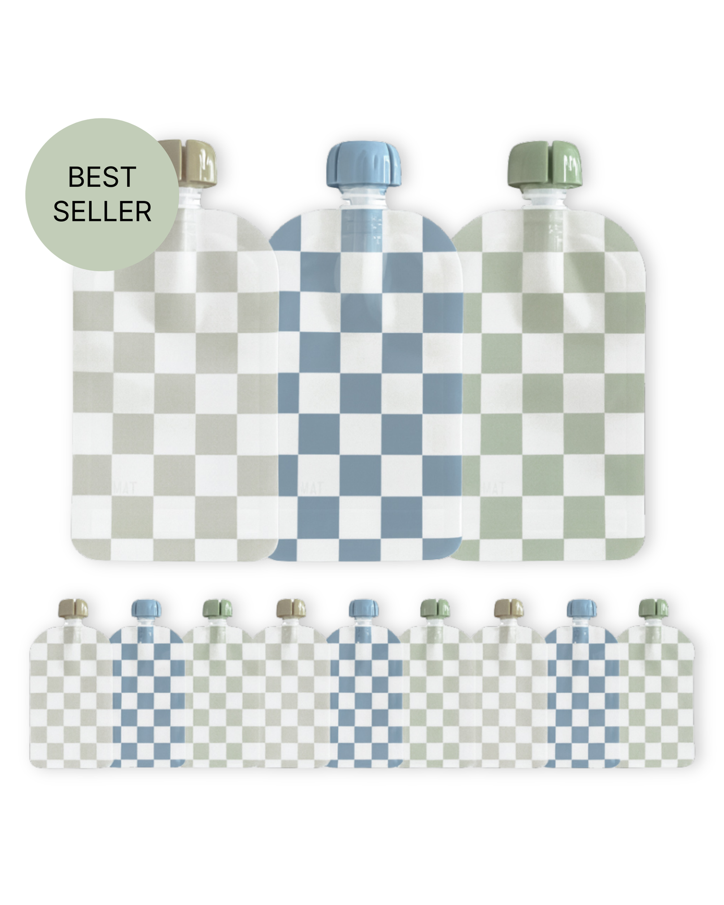 Reusable Food Pouches (Checkered) - Set of 12