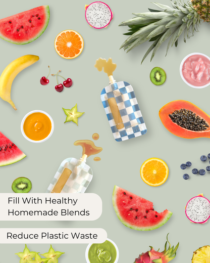 Reusable Food Pouches (Checkered) - Set of 12