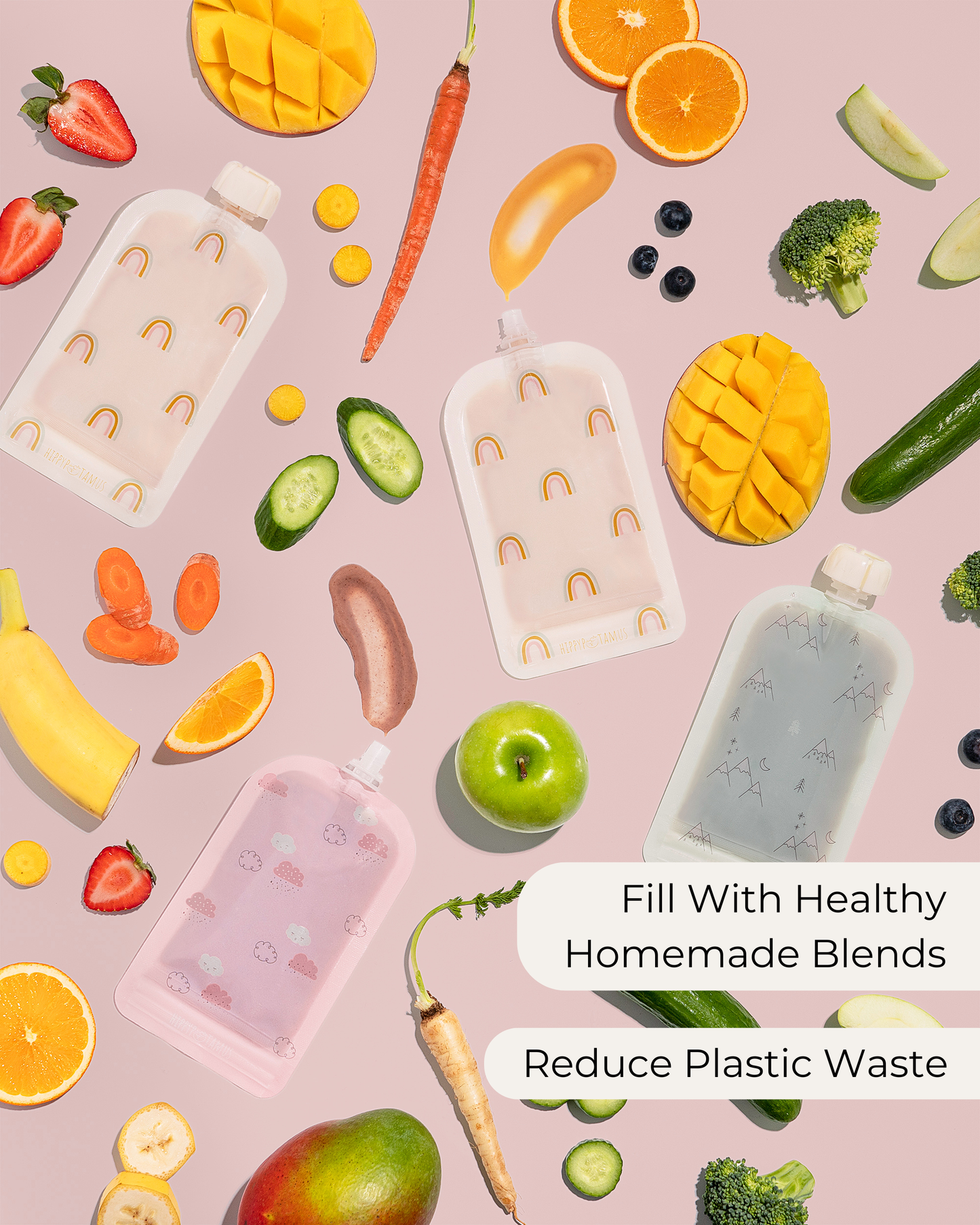 Reusable Food Pouches (Rainbow) - Set of 12