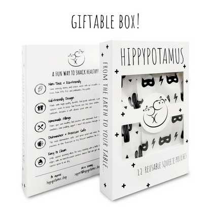 Reusable Food Pouches (Black / White) - Set of 12